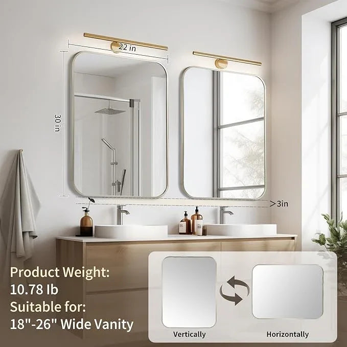 CLBA Brushed Nickel Mirror, 22x30 Inch Brushed Nickel Rectangle Mirror, Aluminum Alloy Framed Vanity Mirror, Rounded Rectangle Bathroom Mirror for Over Sink, Anti-Rust - ModernBath