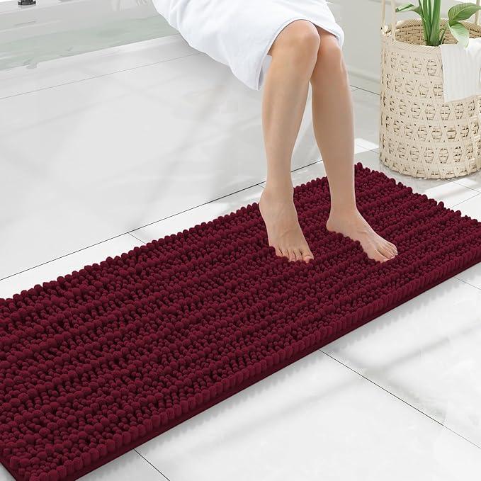 Smiry Bathroom Rugs Mat 47x17, Extra Soft Absorbent Chenille Bath Rugs, Non Slip Rubber Backing Machine Washable Quick Dry Bath Mats for Bathroom Floor, Tub, Shower, Home Decor Accessories, Burgundy - ModernBath