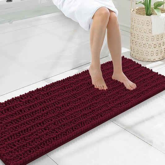 Smiry Bathroom Rugs Mat 47x17, Extra Soft Absorbent Chenille Bath Rugs, Non Slip Rubber Backing Machine Washable Quick Dry Bath Mats for Bathroom Floor, Tub, Shower, Home Decor Accessories, Burgundy - ModernBath
