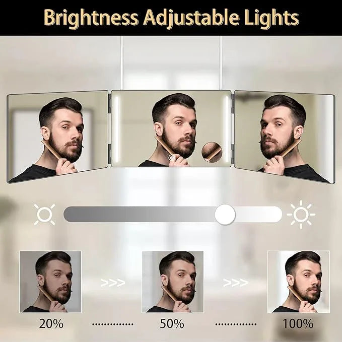 GLDDAO Three Way Mirror for Braiding Hair LED Lighted Trifold 360 Mirror for Women for Braiding Haircuts for Men Self Cut Shaving Barber Hair Cutting Tools - ModernBath