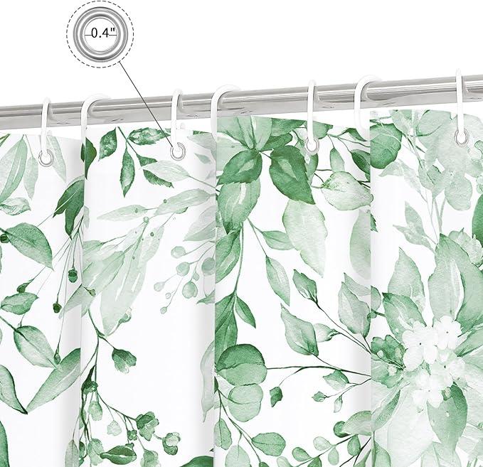Gibelle Mint Green Eucalyptus Shower Curtain, Watercolor Plant Leaves with Floral Bathroom Shower Curtain Set with Hooks, 72x72 - ModernBath