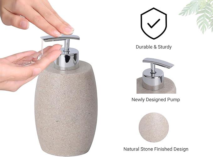 Clasin Home Beige Bathroom Accessories Set 3 PC, Resin Sandstone Look Soap Dispenser, Toothbrush Cup, Soap Dish, Bathroom Soap Dispenser Set for Home Decor and Kitchen - ModernBath