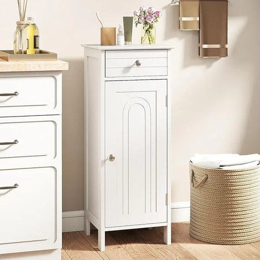 GLACER Floor Storage Cabinet, Multifunctional Bathroom Storage Cabinet with 2 Adjustable Shelves, Ideal for Bathroom, Living Room, 14 x 12 x 34.5 inches (White) - ModernBath