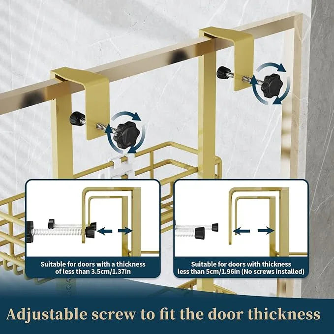 Consumest Over The Door Shower Caddy - 5 Tier Adjustable Shower Organizer Hanging with 2 Toothbrush Holders & 4 Hooks, Rustproof Organizer Shelf, Storage Rack for Bathroom, Gold - ModernBath