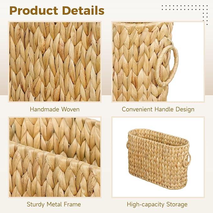 Toilet Paper Storage, Woven Roll Toilet Paper Basket with Dual Handles, Natural Water Hyacinth Basket Holder, Bathroom Accessories Organizer, Brown, 16.1 x 5.5 x 10.6 in - ModernBath