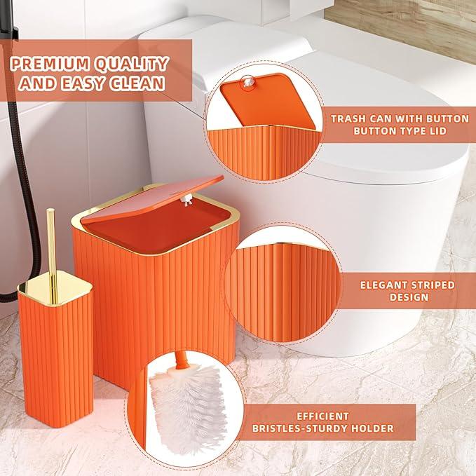 XLHOMO Bathroom Accessories Set - 25PC Bathroom Sets with Shower Curtain and Rugs, Orange Bathroom Accessories with Trash Can, Soap Dispenser, Soap Dish & Toilet Brush - ModernBath