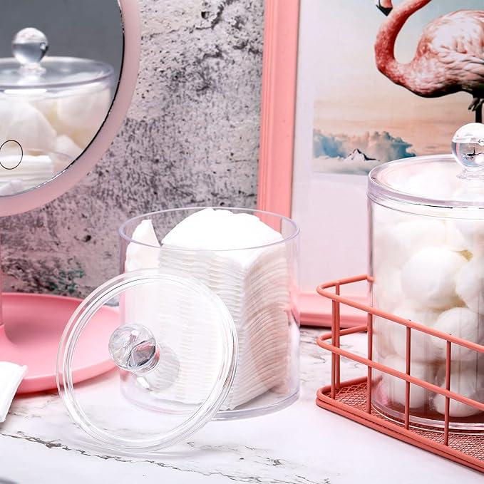 Meanplan 9 Pack Plastic Apothecary Jars with Lids Acrylic Holder Dispenser for Bathroom, 10/22/39 oz Clear Plastic Storage Jars Floss Container for Swab Cotton Ball, 3 Sizes (Acrylic Lid) - ModernBath