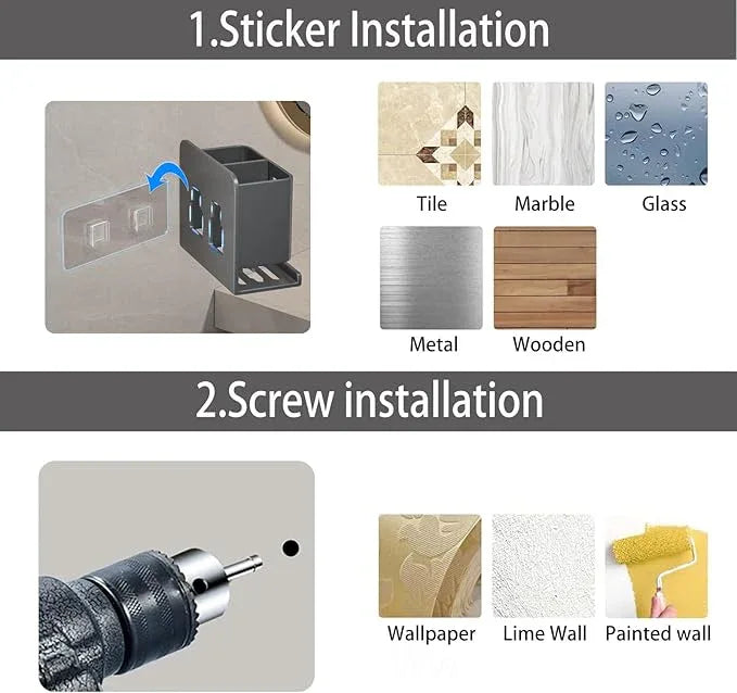 YESENT Grey Wall-Mounted Toothbrush Holder, Aluminum Material Shower Shaver Storage Rack, No Drilling Required, Removable Toothpaste Storage Rack - ModernBath