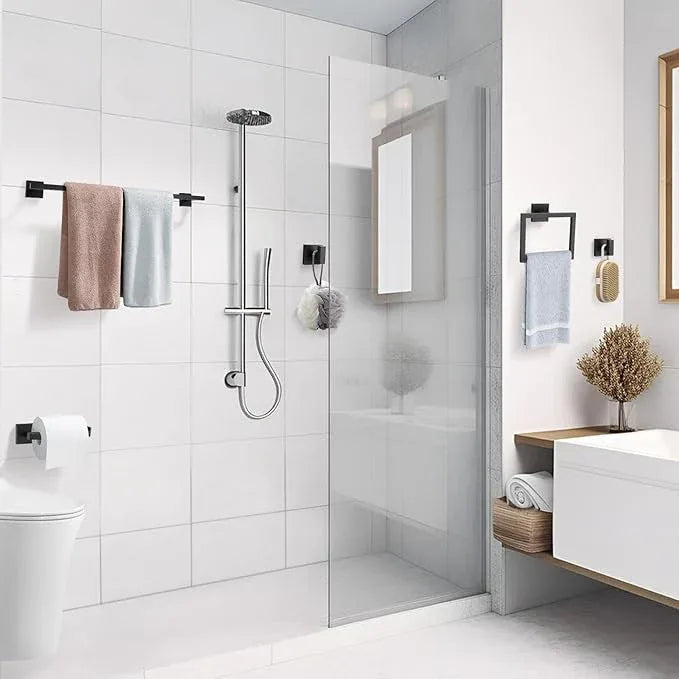 TQKAG 5-Piece Matte Black Bathroom Hardware Set Classic Wall Mounted Bathroom Accessories Set SUS304 Stainless Steel Towel Bar Sets 23.6" Towel Rack for Bathroom Towel Holder Set,Black - ModernBath
