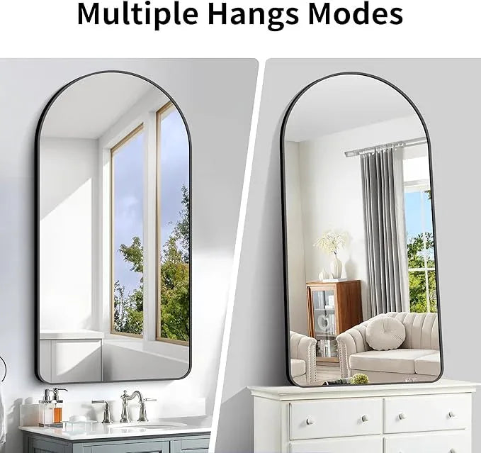 Arched Bathroom Mirror, 60"x30" Black Arched Mirror for Bathroom, Wall Mounted Mirror, Black Vanity Wall Mirror w/Metal Frame for Bedroom, Entryway, Living Room, Vertically Hanging - ModernBath