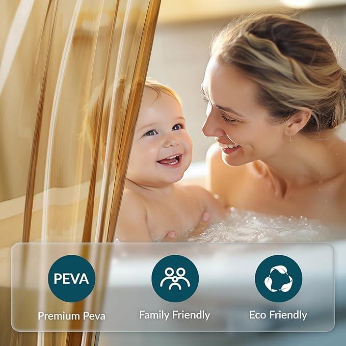 Titanker Shower Curtain Liner, Plastic Shower Liner PEVA 72 x 72 Lightweight Waterproof Shower Curtains for Bathroom with Magnets and Grommets, Clear Amber - ModernBath