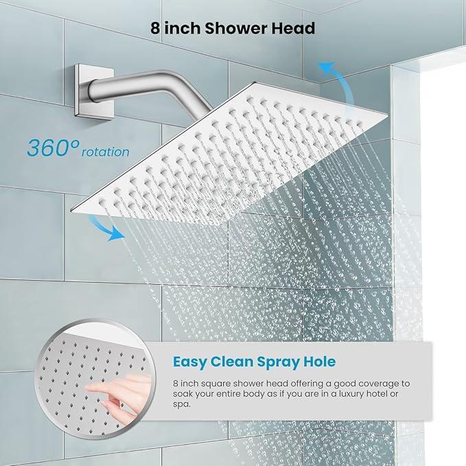 gotonovo Rainfall Bathroom Shower System Rain Shower Head and Handle Set Wall Mounted Shower Complete Combo Solid Brass Pressure Balancing Shower Mixer Valve 8 Inch Polished Chrome - ModernBath