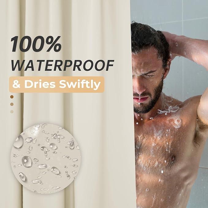 AmazerBath Plastic Shower Curtain Liner, 72 x 72 Inches EVA 8G Heavy Duty Beige Waterproof Weighted Thick Bathroom Curtain with 3 Clear Weights and 12 Rustproof Grommet Holes - ModernBath