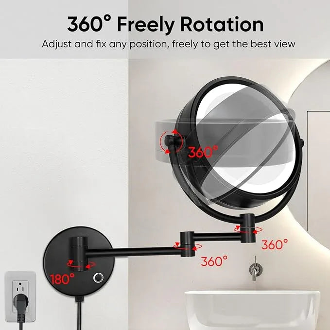 GURUN 8.5 Inch Magnifying Makeup Mirror with 3 Dimmable LED Lights Double Sided Touch Control Vanity Mirror for Bathroom with 10X Magnification Black Finish M1809D(Black/10X) - ModernBath