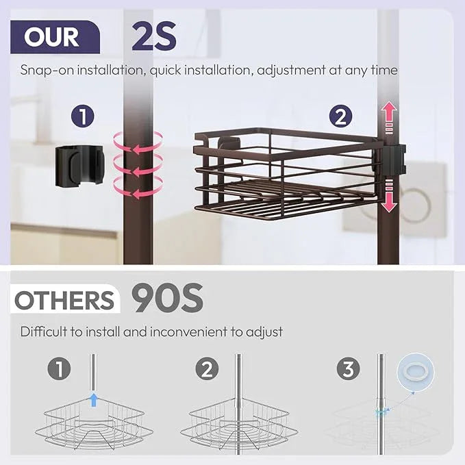 SWTYMIKI Shower Caddy Tension Pole - 4-Tier Corner Shower Organizer Tension Rod with Soap Holder, Toothbrush Holder & 4 Hooks, Adjustable Stainless Steel Bathroom Organizer 27.6 to 108.3 inch, Bronze - ModernBath