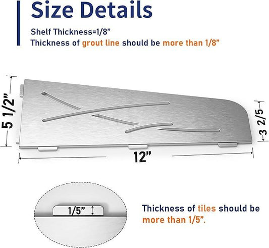 Corner Shower Shelf 12" Brushed 304 Stainless Steel Quadrilateral Corner Shelf Recessed Bathroom Shower Shelf, No Drilling - ModernBath