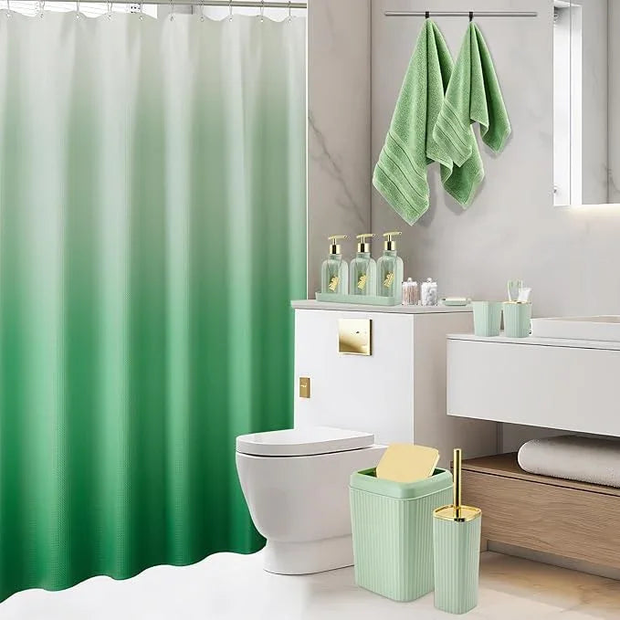WSBArt 32PCS Bathroom Accessories Set Bathroom Set,Green Shower Curtain Set,Bath Towel Set,Hand Towel,Toilet Brush,Trash Can & 3PCS Soap Dispenser - ModernBath