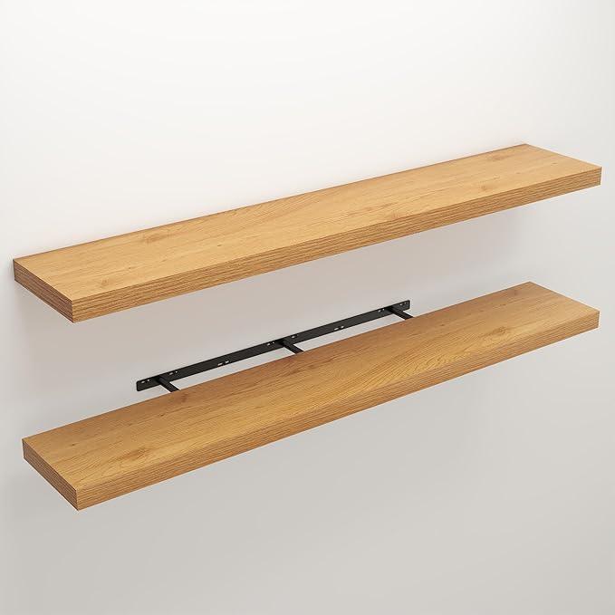 Floating Shelves for Wall, Wall Mounted Rustic Wood Shelves for Bathroom, Bedroom, Living Room, Kitchen, Hanging Shelf for Books/Storage/Room Decor (Oak, 55") - ModernBath