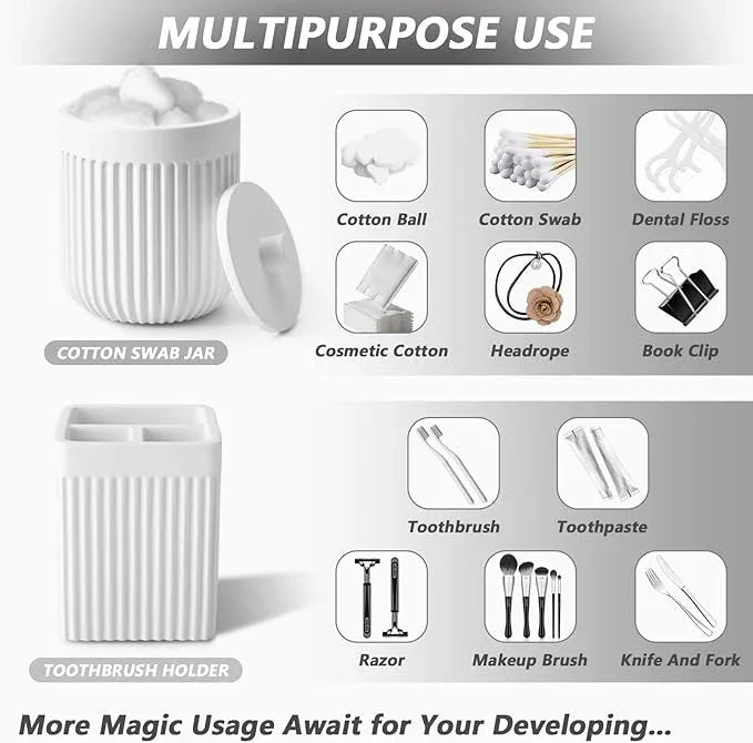 XLHOMO Resin White Bathroom Accessories Set 5 Pcs, Lotion Soap Dispenser, Toothbrush Holder, Bathroom Tumbler, Qtip Holder and Vanity Tray, Bathroom Countertop Organizer Set for Modern Home Apartment - ModernBath