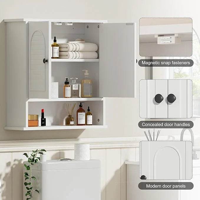 Medicine Cabinet for Bathroom,2 Doors White Bathroom Wall Cabinet with Arched,Over Toilet Storage Cabinet for Laundry Room/Kitchen/Living Room,Surface Mount Medicine Cabinets 23x24 - ModernBath