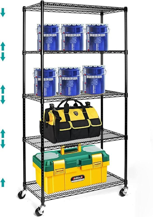 BNSPLY 5 Tier Wire Shelving Unit, Adjustable Metal Storage Rack, Mobile Wire Shelves for Kitchen, Laundry, Bathroom, Pantry, Closet Organization (17.7" D x 35.5" W x 71" H, Black) - ModernBath