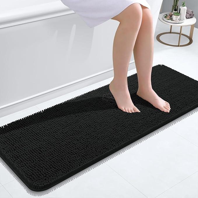 OLANLY Bathroom Rugs 47x17, Extra Soft Absorbent Chenille Bath Rugs, Rubber Backing Quick Dry, Machine Washable Bath Mats for Bathroom Floor, Tub and Shower, Home Decor Accessories, Black - ModernBath