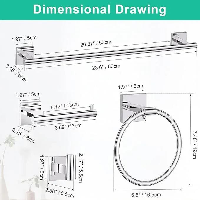 Polished Chrome Bathroom Hardware Accessories Towel Bar Set, 10 Pieces Bathroom Towel Bar Holder Set, 23.6 Inch Stainless Steel Toilet Paper Holder Towel Racks for Bathroom Wall Mounted - ModernBath