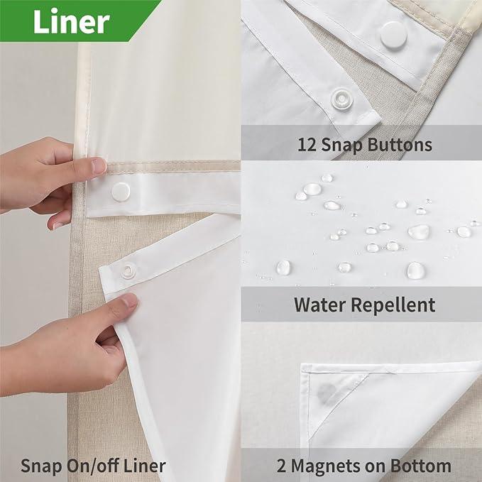 eachope Extra Long No Hooks Needed Linen Textured Shower Curtain with Snap-in Fabric Liner Set,Cream Hotel Luxury Decor Shower Curtains for Bathroom,Waterproof & Washable,71Wx86H - ModernBath