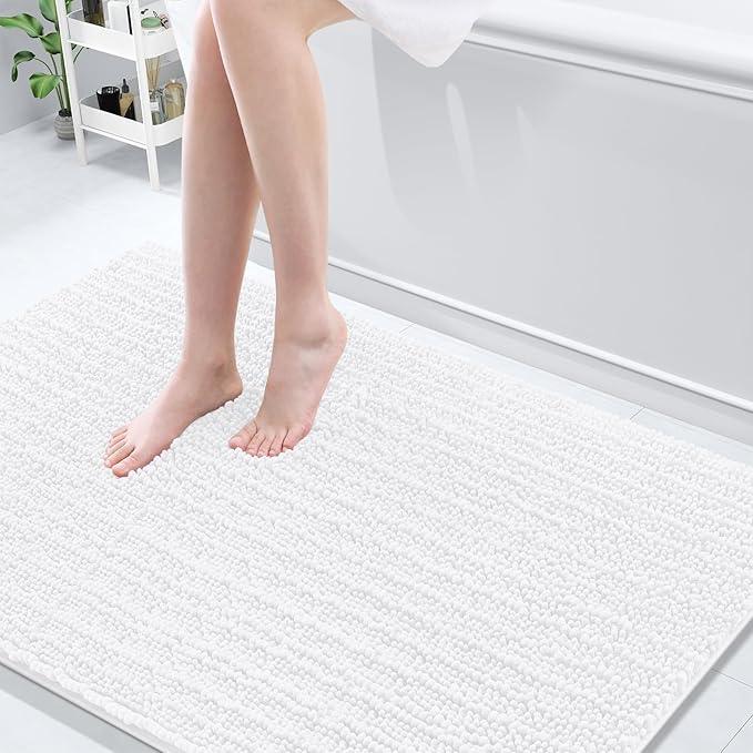 Arotive Luxury Chenille Bathroom Rug Mat, Extra Soft Thick Absorbent Shaggy Bath Rugs, Non-Slip Machine Wash Dry, Plush Bath Mats for Bathroom, Shower and Tub, 59x35, White - ModernBath