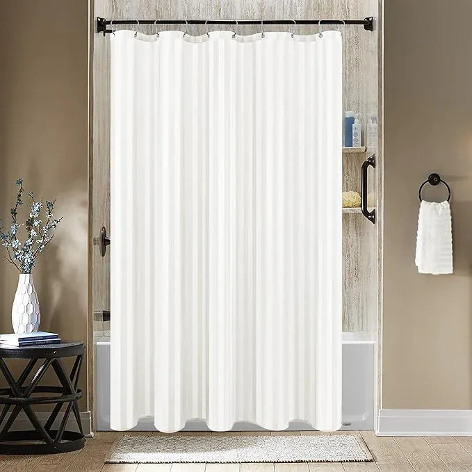 Biscaynebay Fabric Shower Curtain or Liner 72" by 72", Ivory Water Repellent Damask Stripes Bathroom Curtains Machine Washable - ModernBath