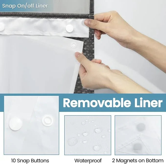 EUTXL Charcoal Grey Stall No Hook Shower Curtain with Snap in Liner,230GSM Waffle Weave Shower Curtains for Bathroom,54W x 80H - ModernBath