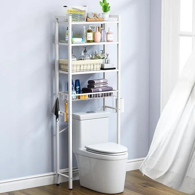 Over-The-Toilet Storage Rack, 4-Tier Bathroom Organizer Shelf Over Toilet with Adjustable Shelf and Basket, Freestanding Space Saver Bathroom Shelves Above Toilet for Room (Pure White) - ModernBath