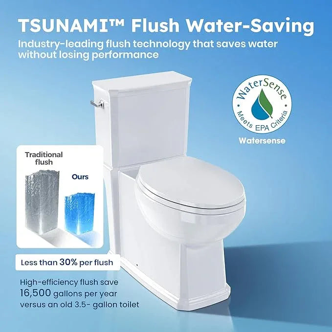 17.3” ADA Comfort Height Toilets with Hidden Drainage Port, 14" Wide Bowl Two Piece Toilets for Bathrooms, Tall Height, 1.28 GPF Single Power Flush Toilet with Jet Flush, 12" Rough In - ModernBath