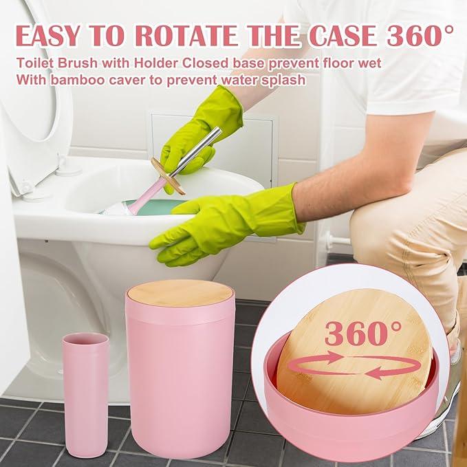 iMucci 9Pcs Pink Bathroom Accessories Set - with Trash Can,Toilet Brush,Toothbrush Holder, Lotion Soap Dispenser, Soap Dish,Toothbrush Cup,Qtip Holder,Tray - ModernBath