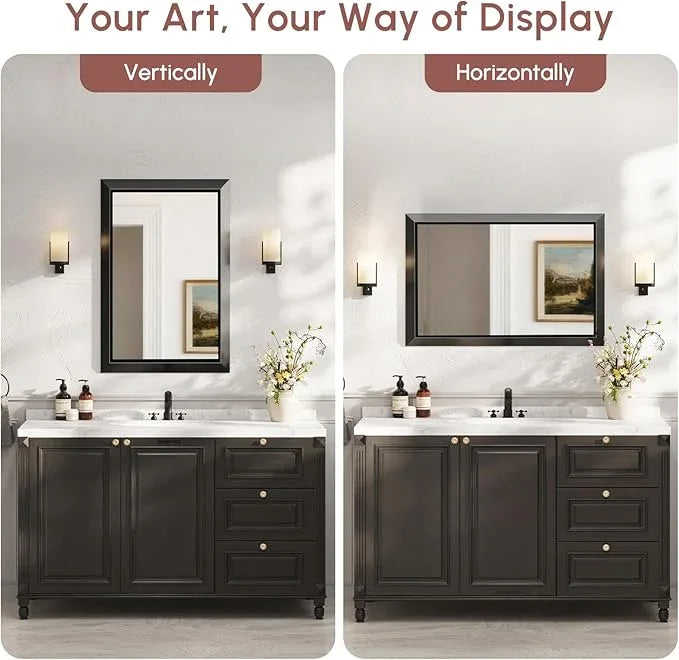 USHOWER Bathroom Mirrors for Over Sink, 24x36 Inch Rectangular Mirrors for Wall, Brushed Black Mirror, Beveled Aluminum Framed Wall Mirror, Mirror for Bathroom, Restroom, Anti-Rust - ModernBath