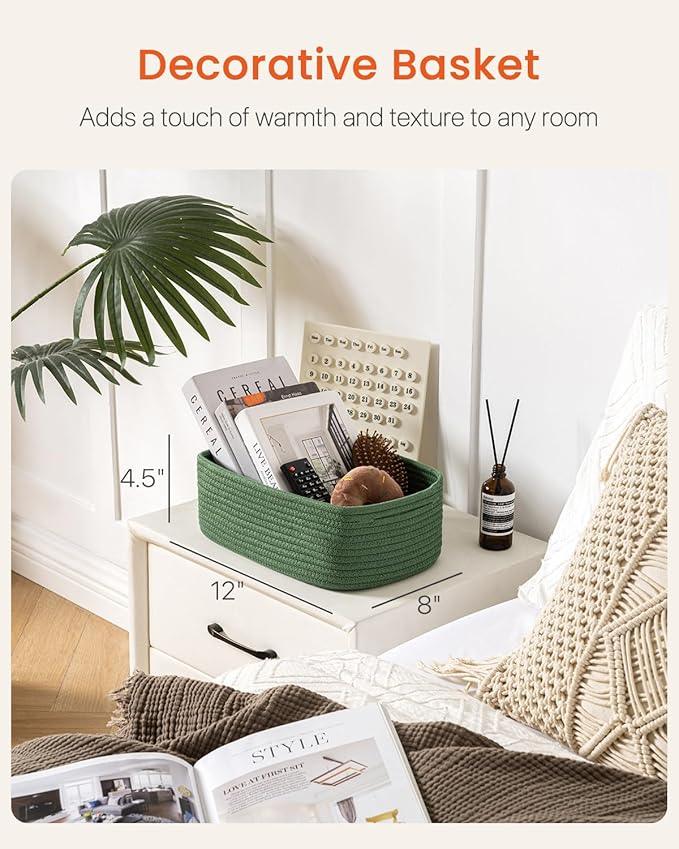 Small Woven Basket, 12 x 8 x 4.5 Inches, Storage Basket for Organizing, Cute Small Rope Shelf Closet Cube Storage Bins Baskets for Shelves, Dog Toy Gift Baskets Empty, 3 Packs, Green - ModernBath