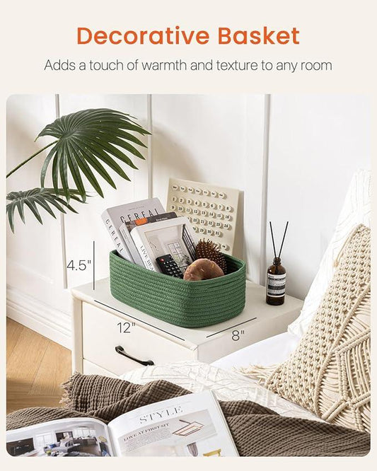 Small Woven Basket, 12 x 8 x 4.5 Inches, Storage Basket for Organizing, Cute Small Rope Shelf Closet Cube Storage Bins Baskets for Shelves, Dog Toy Gift Baskets Empty, 3 Packs, Green - ModernBath
