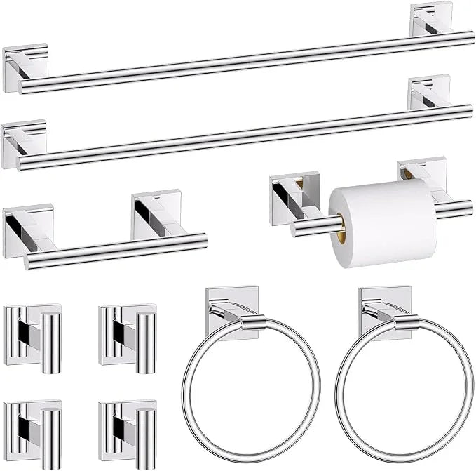 10 Pieces Polished Chrome Towel Bar Set, Double Dase Toilet Paper Holder Bathroom Hardware Set, 23.6 Inch Stainless Steel Towel Rack for Bathroom Wall Mounted - ModernBath