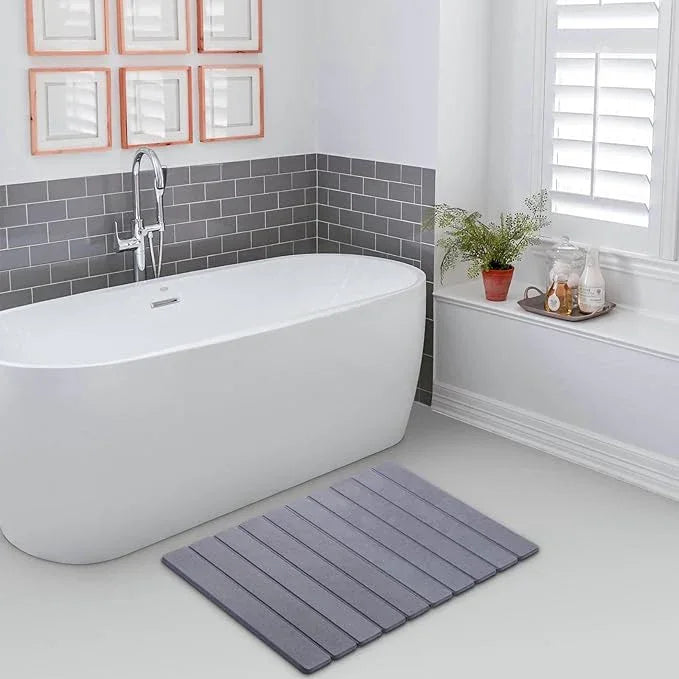 zmnklry Foldable Stone Bath Mat, Quick-Drying Diatomite Bath Mat, Fast-Drying Hard Stone Drying Mat for Bathroom Shower Floor, 23.6 x 15.4 inch (Dark Grey) - ModernBath