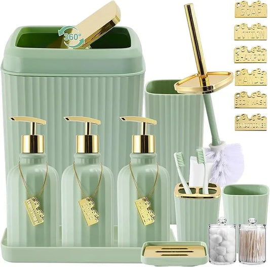 WSBArt 17PCS Bathroom Accessory Set Bathroom Set Green Bathroom Decor,Toilet Brush, Trash Can, Qtip Holder Dispenser& 3PCS Soap Dispenser - ModernBath