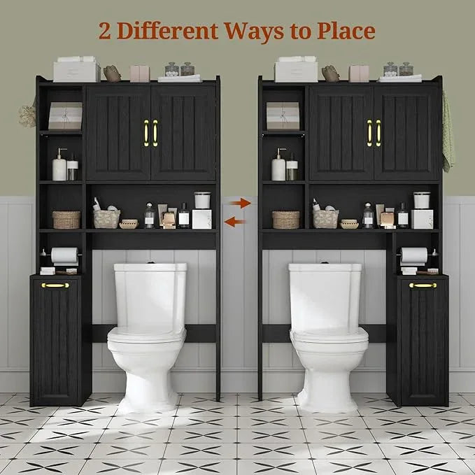 Over The Toilet Storage Cabinet with Pulley, Bathroom Cabinet, Space Saver W/Adjustable Shelf Rack for Bathroom, Restroom, Laundry (Black-Type A) - ModernBath