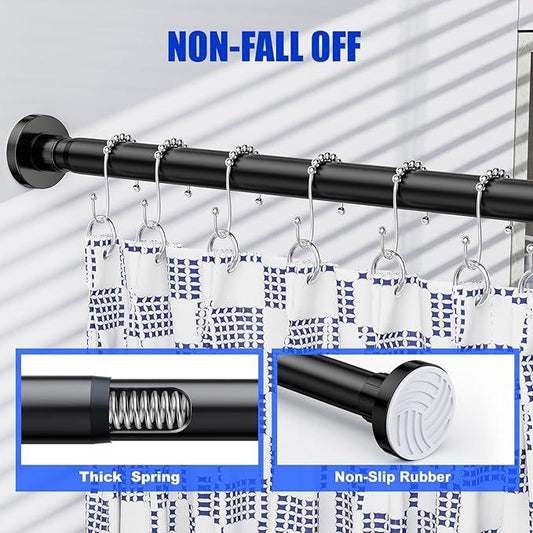 Ausemku Shower Curtain Rod 32-65 Inch Adjustable - 1 Inch Diameter Heavy Duty No drill Spring Tension Shower Rod, Non-Slip Rustproof Telescopic Rod for Bathroom, Black - ModernBath