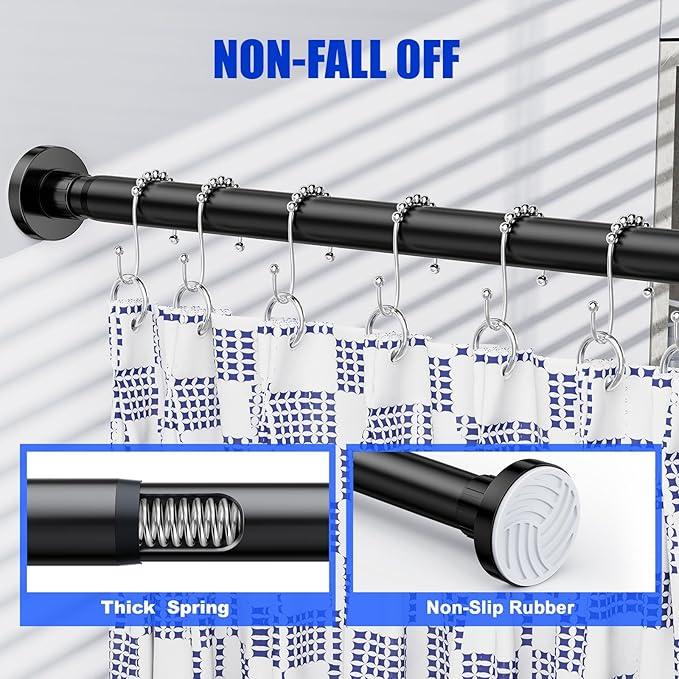 Ausemku Shower Curtain Rod 32-80 Inch Adjustable - 1 Inch Diameter Heavy Duty No drill Spring Tension Shower Rod, Non-Slip Rustproof Telescopic Rod for Bathroom, Black - ModernBath