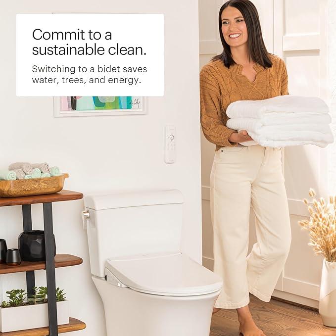 Brondell Thinline T44-EW Swash Electric Bidet Toilet Seat With Thin Profile, Heated,Remote Control, Oscillating Stainless Steel Nozzle, Warm Air Dryer, Night Light, Gentle Close Lid, Elongated - ModernBath