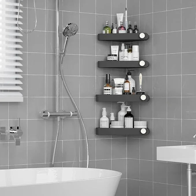 Sotfamily Shower Caddy Corner, 4 Pack Adhesive Corner Shower Shelves for Bathroom Organizers and Storage, Rust Free Plastic Rack for Bathroom Accessories & Decor, Black - ModernBath