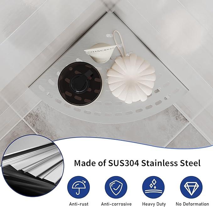 2 Pack Corner Shower Shelves 304 Stainless Steel Shower Corner Shelf Brushed Nickel Bathroom 8 in Prevent Rust Drilling Installation - ModernBath