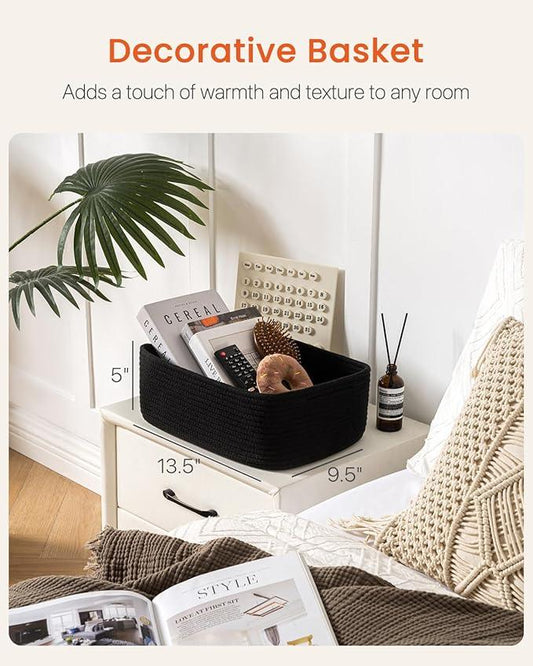 Small Woven Basket, 13.5 x 9.5 x 5 Inches, Storage Basket for Organizing, Cute Small Rope Shelf Closet Cube Storage Bins Baskets for Shelves, Dog Toy Gift Baskets Empty, 3 Packs, Black - ModernBath