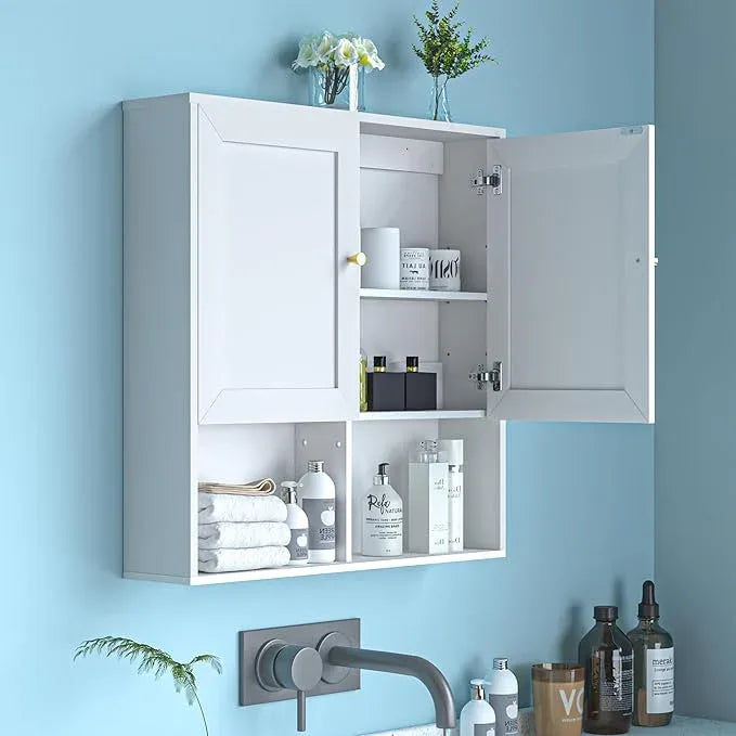 Bathroom Wall Cabinet, Medicine Cabinet with 2 Door and Adjustable Shelves,3-Tier Wood Hanging Storage Over The Toilet,White Wall Mounted Cabinet for Bathroom, Kitchen,Laundry Room - ModernBath