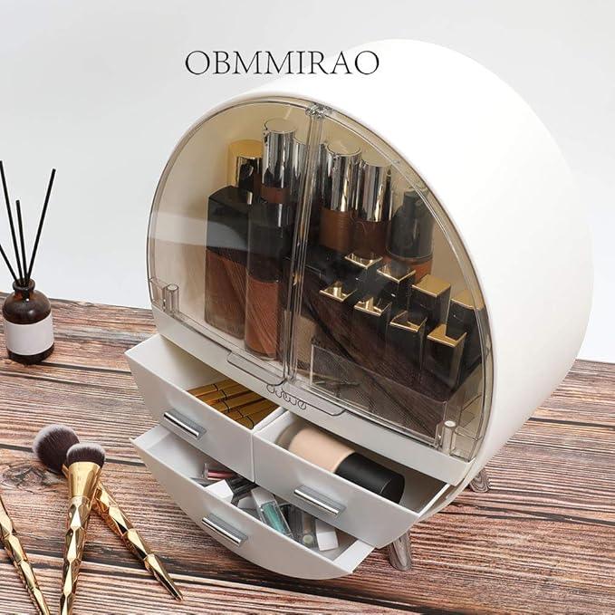 OBMMIRAO Elegant Dustproof Makeup Storage Organizer Box, Waterproof Medium Cosmetics Organizer Storage with Drawers Skincare Cosmetic Display Cases for Countertop Bathroom Dresser Dedroom - ModernBath