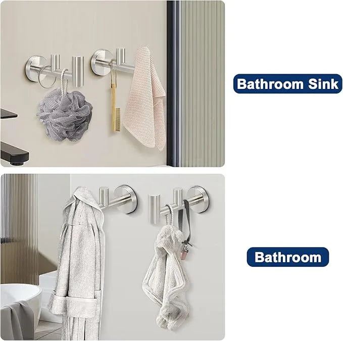 NearMoon Bathroom Double Towel Hook- SUS304 Stainless Steel Robe Towel Holder, Heavy Duty Double Coat Hook for Bathroom Livingroom Kitchen Wall Mounted (Brushed Nickel-F, 2 Pack) - ModernBath
